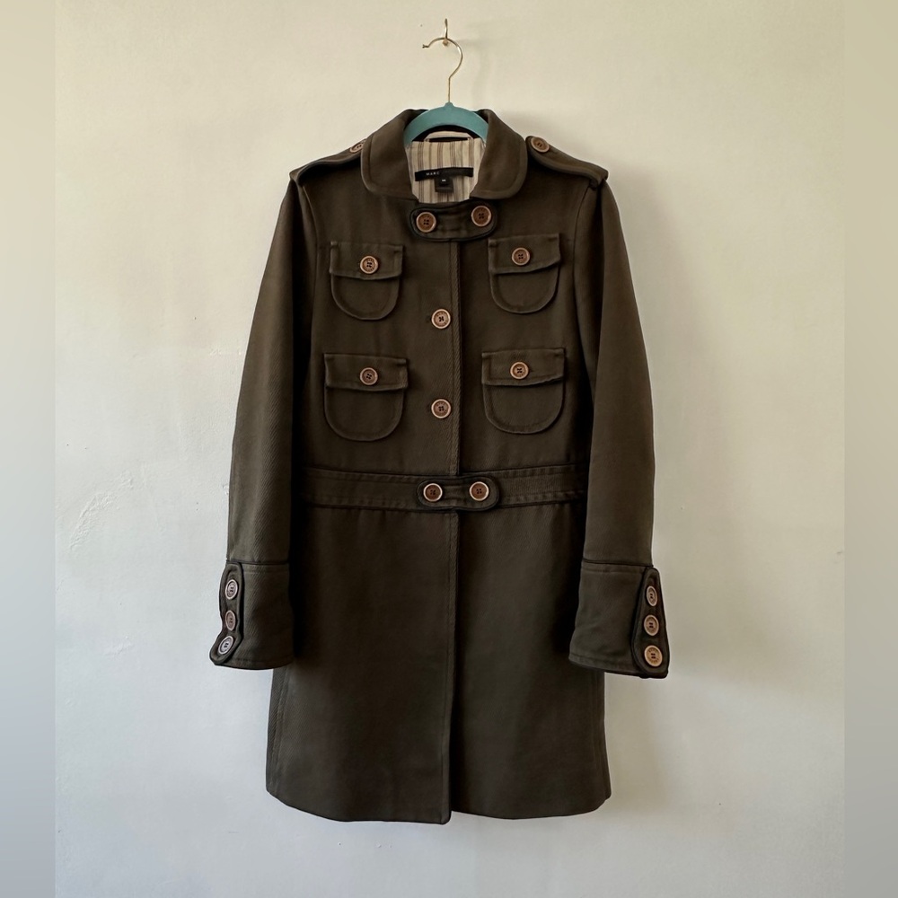 Marc Jacobs Olive Green Military Trench Coat with Button Accents